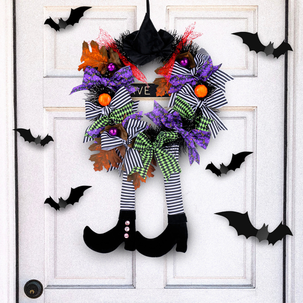 Witch hat long legs pumpkin wreath