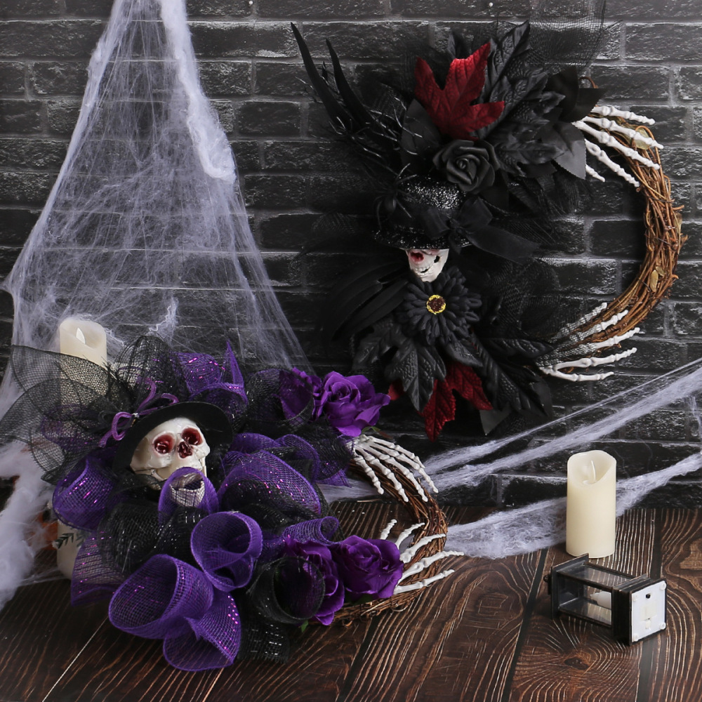 Top hat skull wreath new simulation of dead branches rattan circle door hanging