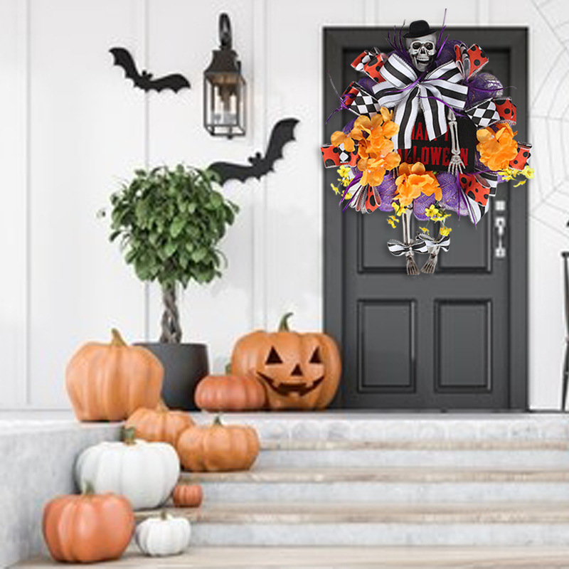 Halloween Skull Door Hanging Holiday Wreaths Horror Party Bar Decorations
