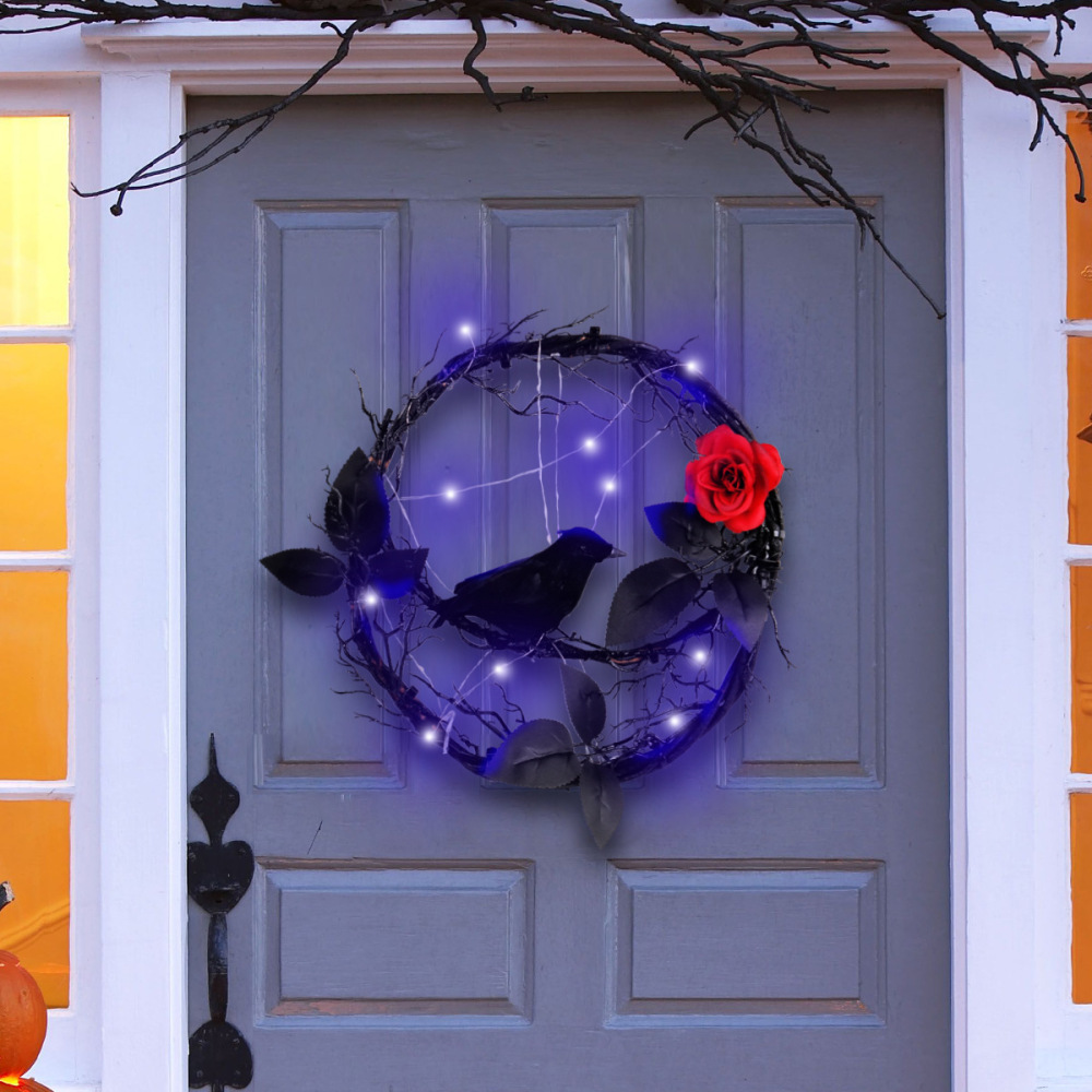 Halloween glow dead branches black crow garland door hanging