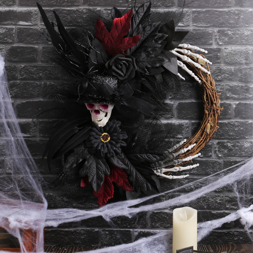 Top hat skull wreath new simulation of dead branches rattan circle door hanging