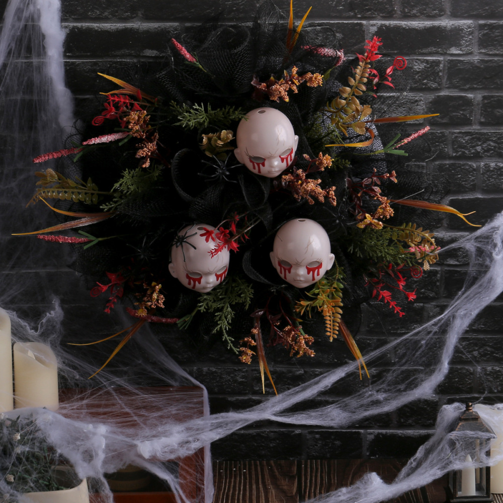 Halloween Skull Wreath for Front Door  Skeleton Heads Ornaments