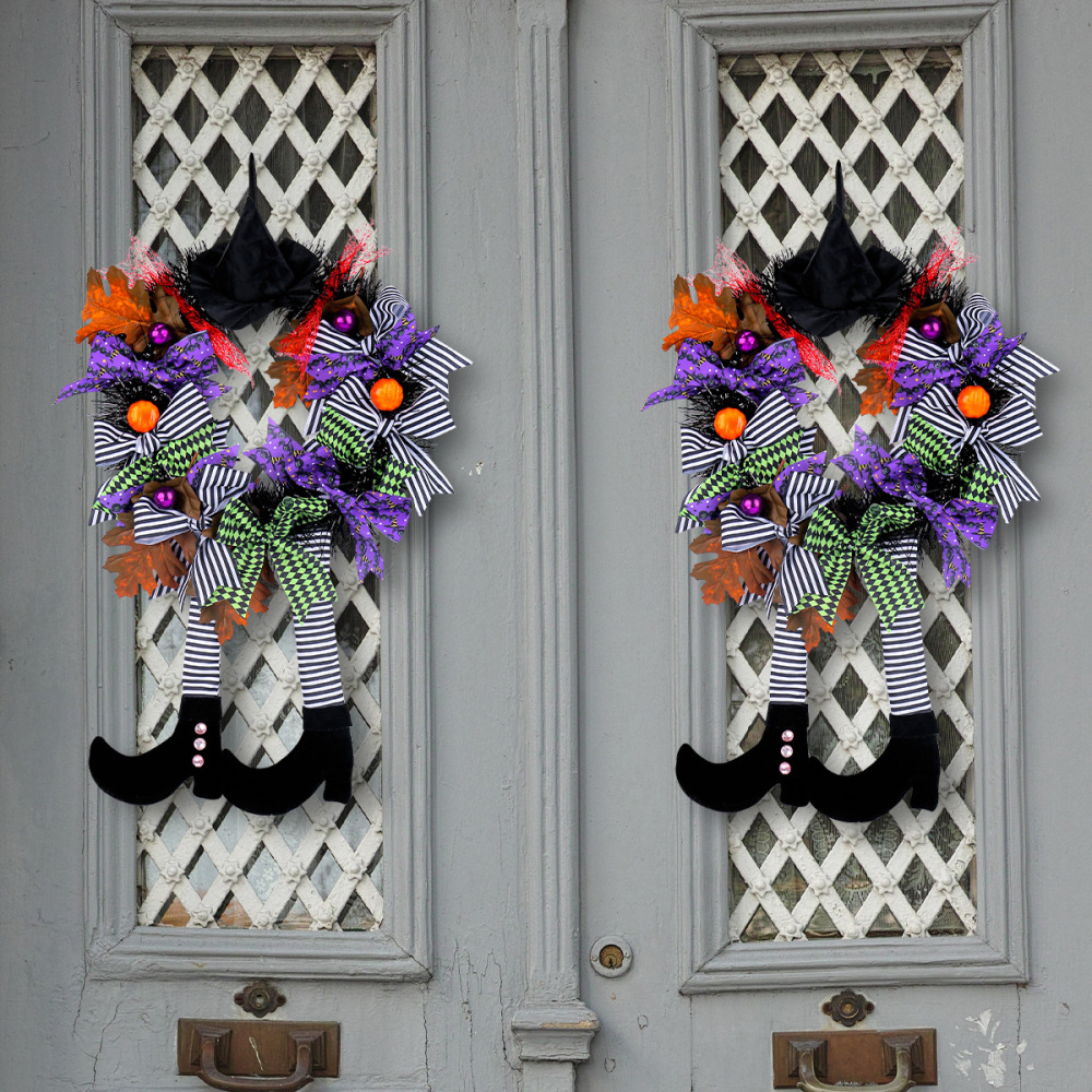 Witch hat long legs pumpkin wreath