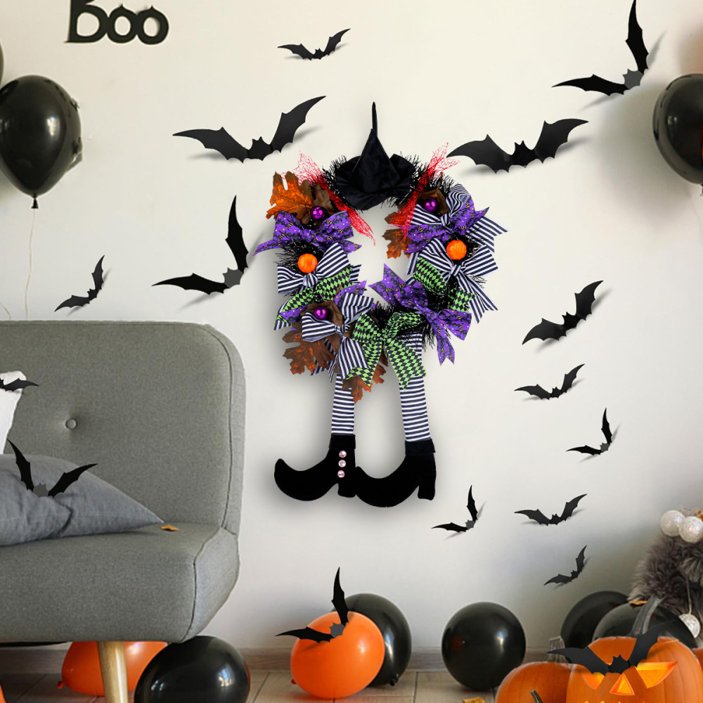 Witch hat long legs pumpkin wreath