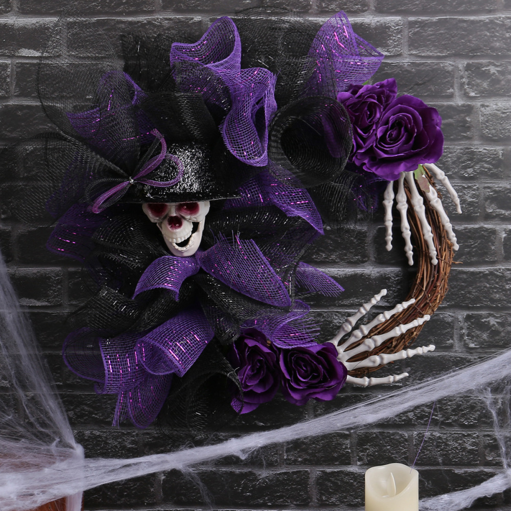 Top hat skull wreath new simulation of dead branches rattan circle door hanging