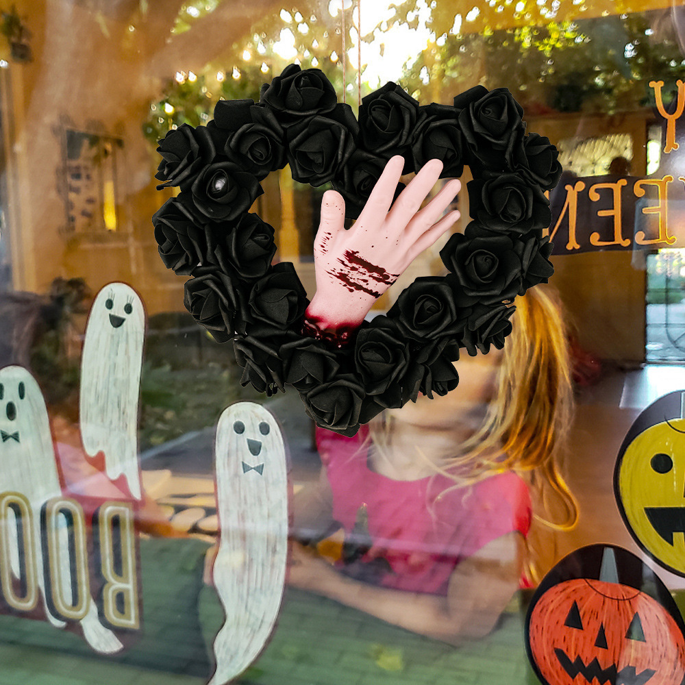 Halloween Bloody Hand Rattan Wreath Horror Party Decoration Door Hanging