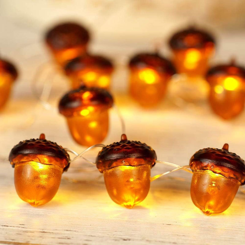 2m Thanksgiving Decoration Acorn 3D Pumpkin Maple Leaf String Lights Orange Fall Lights for Home Autumn Garland Harvest Halloween Party Christmas Decor