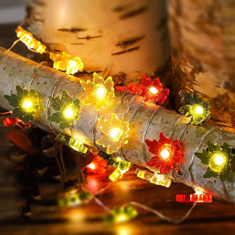 2m Thanksgiving Decoration Acorn 3D Pumpkin Maple Leaf String Lights Orange Fall Lights for Home Autumn Garland Harvest Halloween Party Christmas Decor