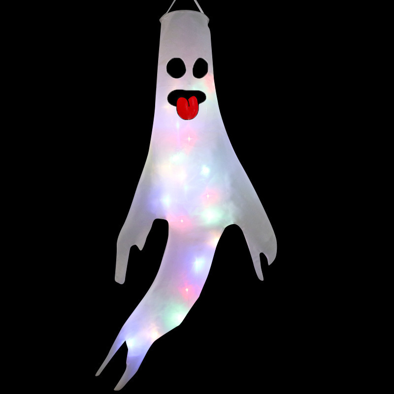Halloween Ghost Hanging Windsock with Colorful LED Light Halloween Windsock Decor Holiday Windsock Flag