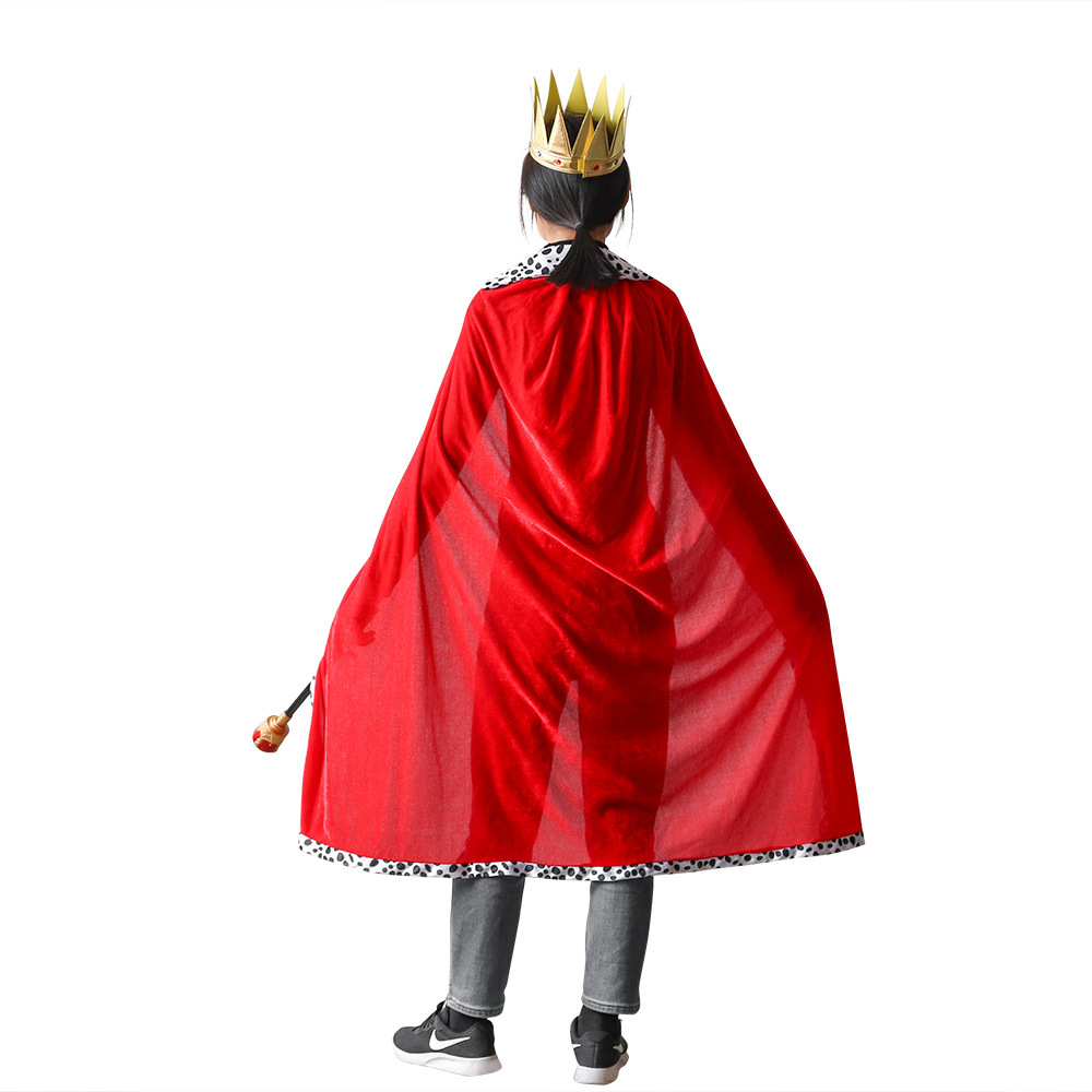 King Costume Set Red Cloak Golden Crown and Scepter Set Prince Capes Halloween Costume for Kids Teen Adult