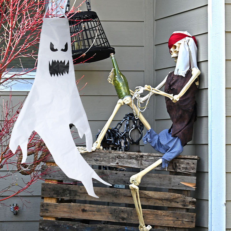 Halloween Ghost Hanging Windsock with Colorful LED Light Halloween Windsock Decor Holiday Windsock Flag