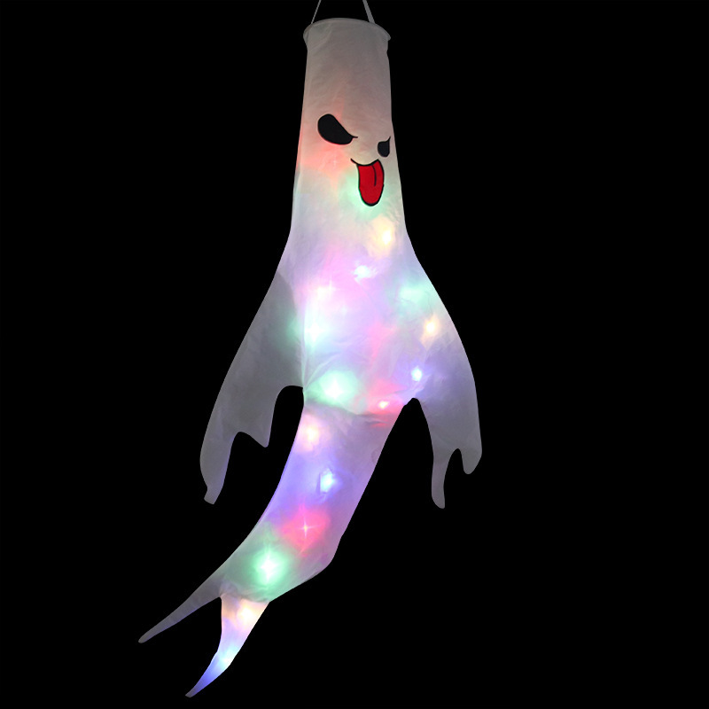 Halloween Ghost Hanging Windsock with Colorful LED Light Halloween Windsock Decor Holiday Windsock Flag
