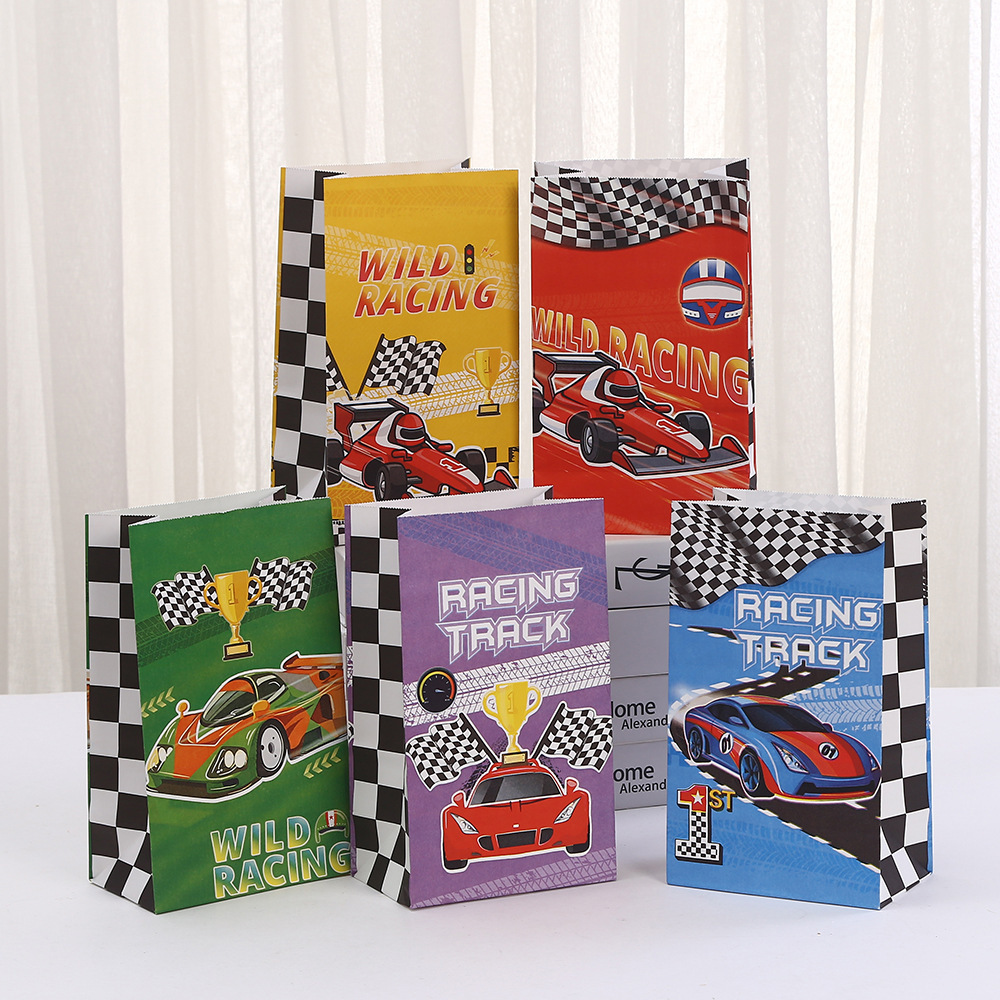 Race Car Party Favors Bags Paper Checkered Racing Treat Bag Racing Car Goodie Bags Race Car Gift Bags Checkered Flag Candy Bags
