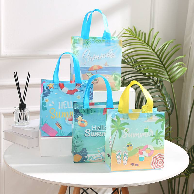 23cm*22cm*11cm Hawaiian Non-Woven Gift Bags Tote Bags with Handles Summer Party Reusable Grocery Shopping Bag