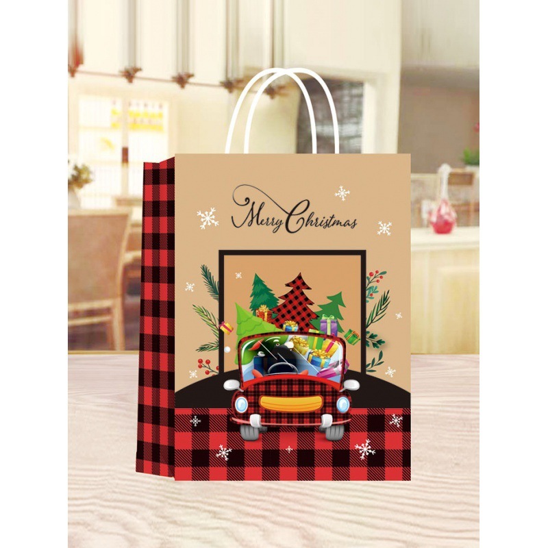 21cm*15cm*8cm Christmas Kraft Paper Gift Bags with Twine Handles for Holiday Present Wrapping Christmas Goodie Bags