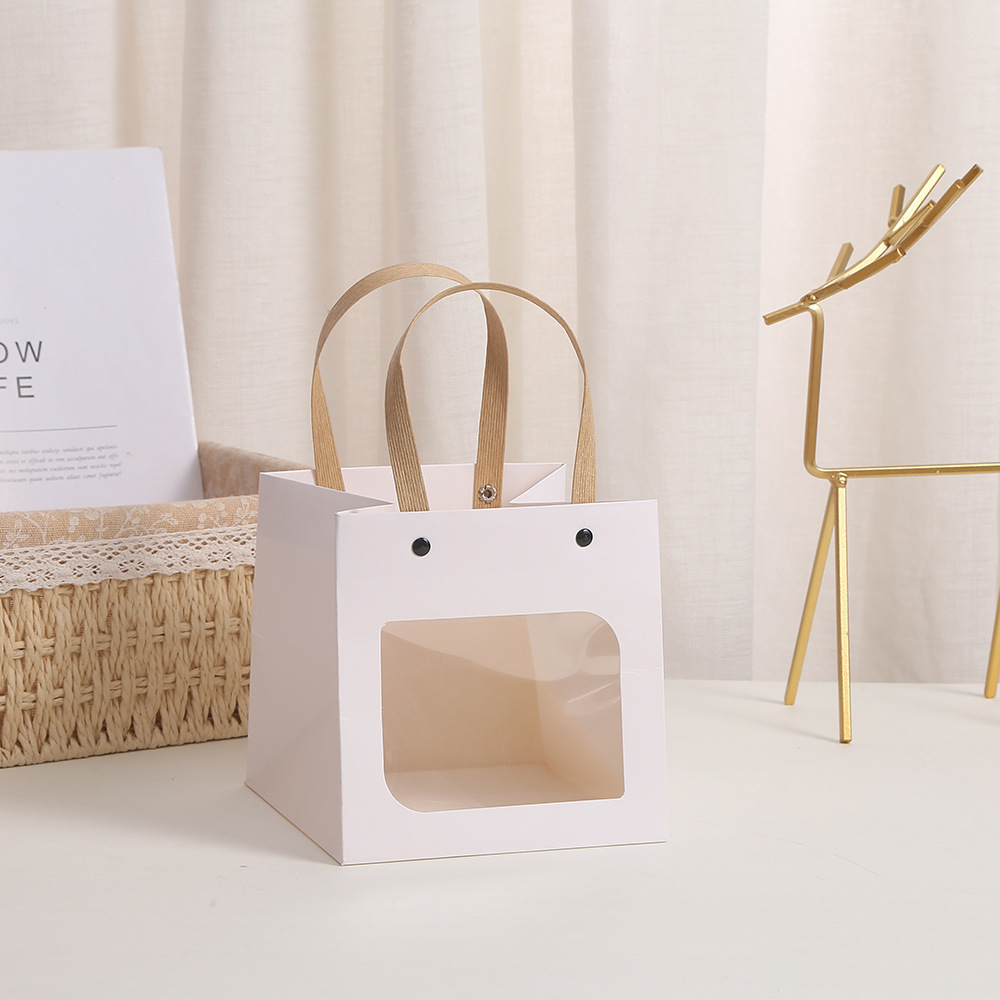 10cm*10cm*10cm Paper Gift Bags with Transparent Window Kraft Shopping Bags with Handles for Present