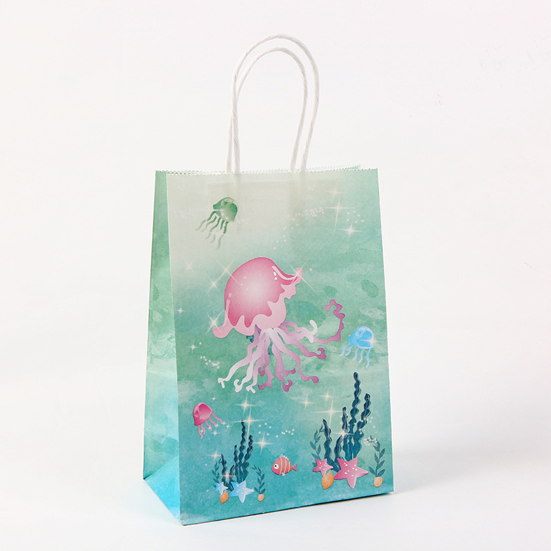 Mermaid Birthday Party Favor Bags Girls Kraft Paper Gift Bags Mermaid Candy Goodie Treat Bags with Handles