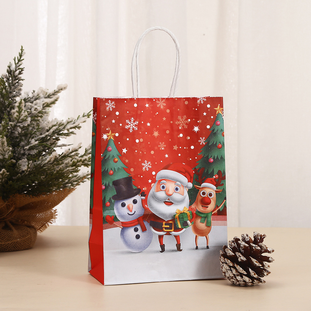 21cm*15cm*8cm Christmas Gift Bags Large Santa Clause Suit Print Bag with Handle Durable Kraft Paper Christmas Bags
