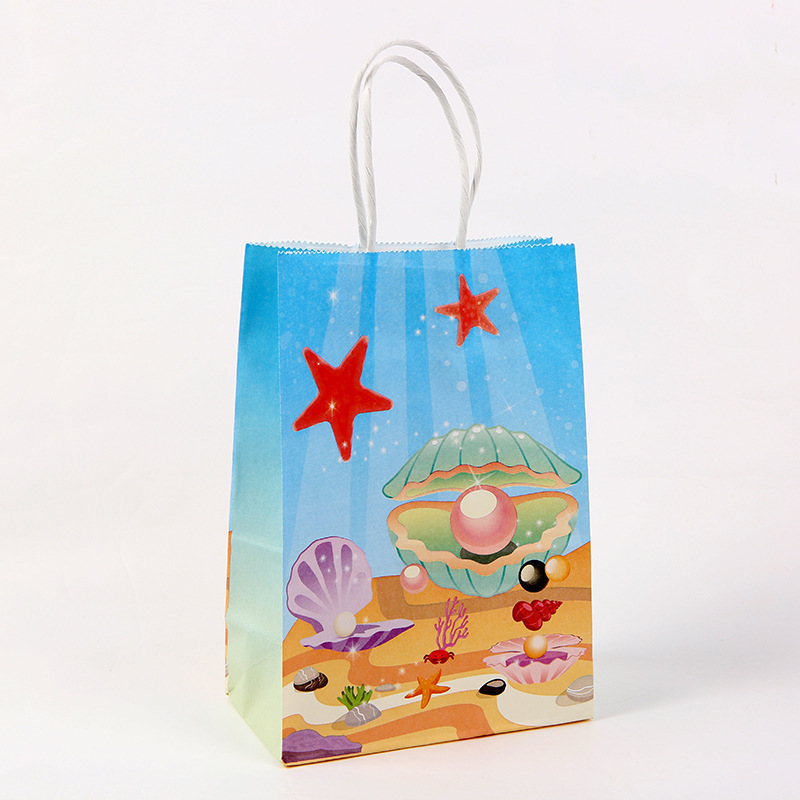 Mermaid Birthday Party Favor Bags Girls Kraft Paper Gift Bags Mermaid Candy Goodie Treat Bags with Handles