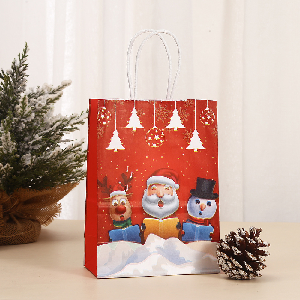 21cm*15cm*8cm Christmas Gift Bags Large Santa Clause Suit Print Bag with Handle Durable Kraft Paper Christmas Bags