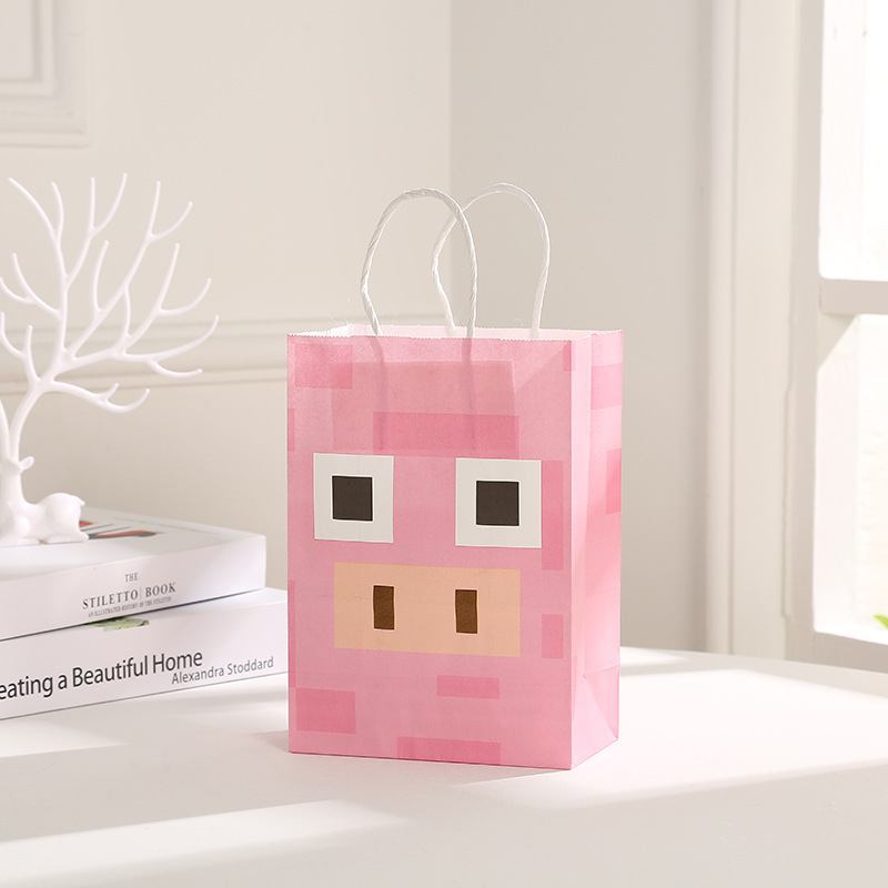 Pixel Paper Gift Bag Bulk Tetris Party Treat Bags Party Favor Bags with Stickers Kraft Paper