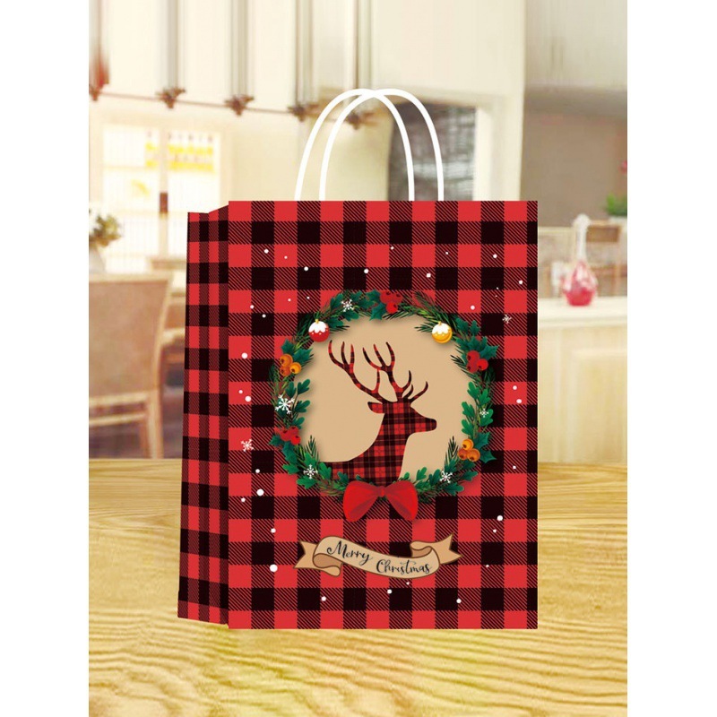 21cm*15cm*8cm Christmas Kraft Paper Gift Bags with Twine Handles for Holiday Present Wrapping Christmas Goodie Bags
