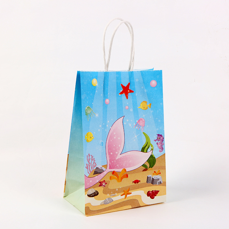 Mermaid Birthday Party Favor Bags Girls Kraft Paper Gift Bags Mermaid Candy Goodie Treat Bags with Handles