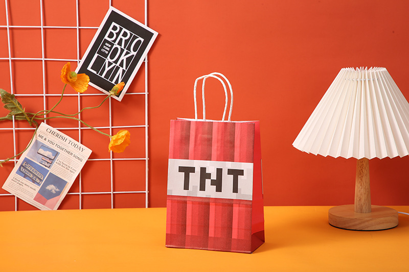 Pixel Paper Gift Bag Bulk Tetris Party Treat Bags Party Favor Bags with Stickers Kraft Paper