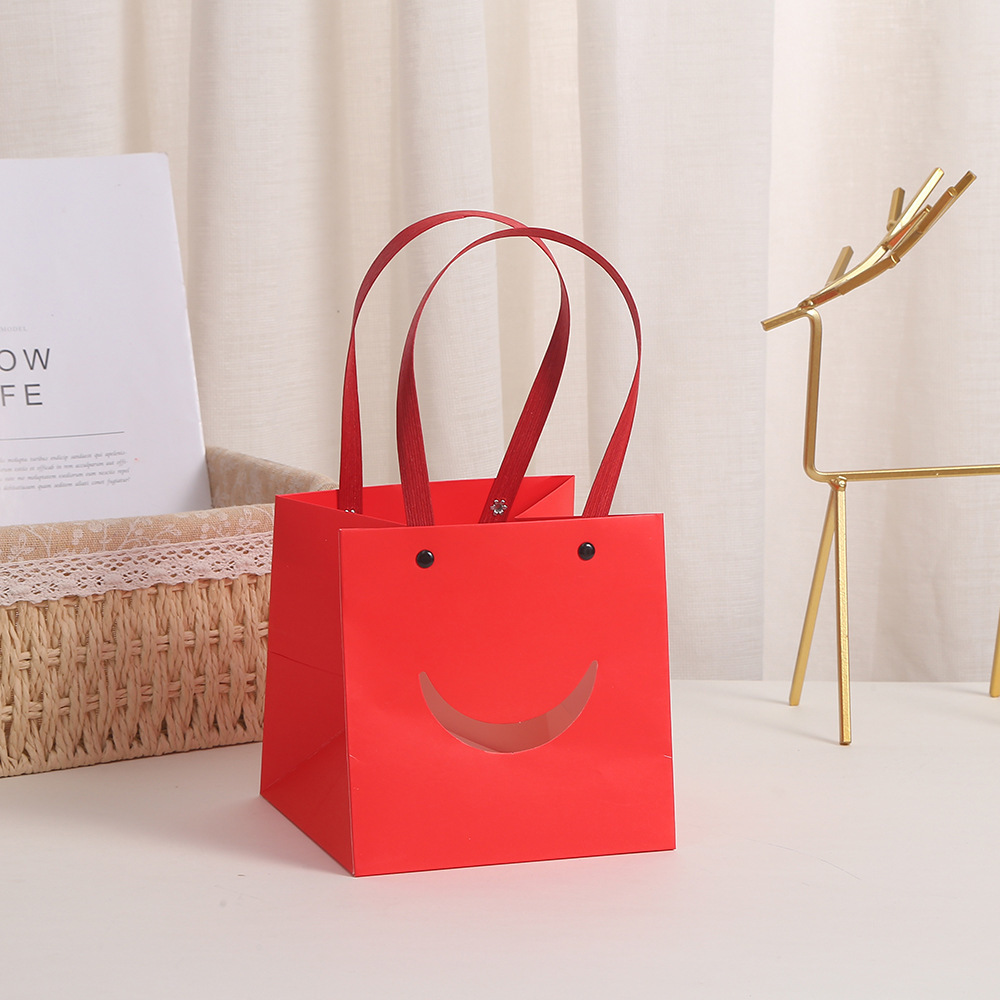 10cm*10cm*10cm Paper Gift Bags with Transparent Window Kraft Shopping Bags with Handles for Present