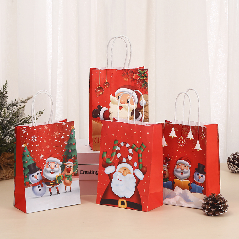 21cm*15cm*8cm Christmas Gift Bags Large Santa Clause Suit Print Bag with Handle Durable Kraft Paper Christmas Bags