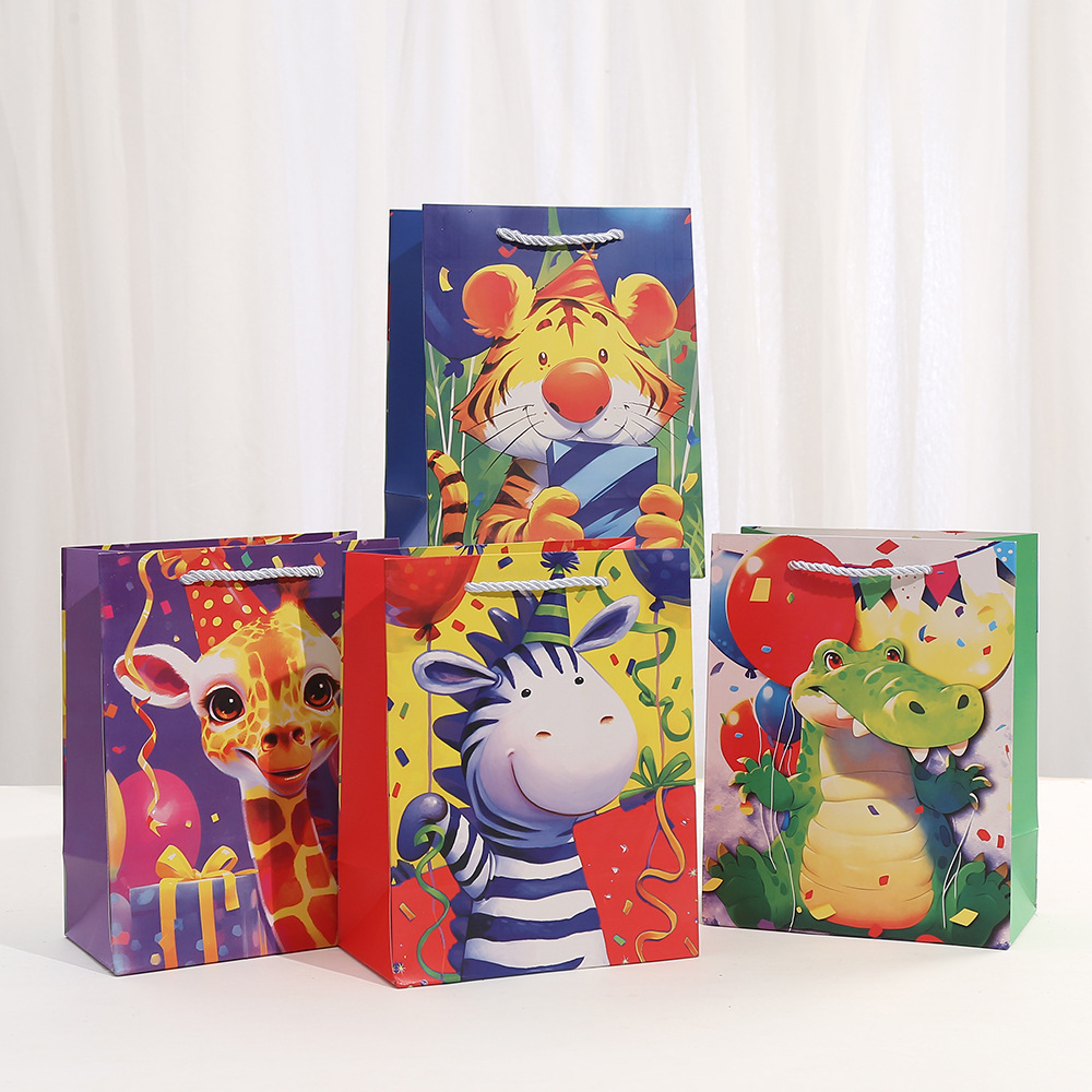 Goodie Bags Cute Jungle Animals Party Favor Bags with Handles Zoo Animals Print Gift Bags Woodland Candy Bags