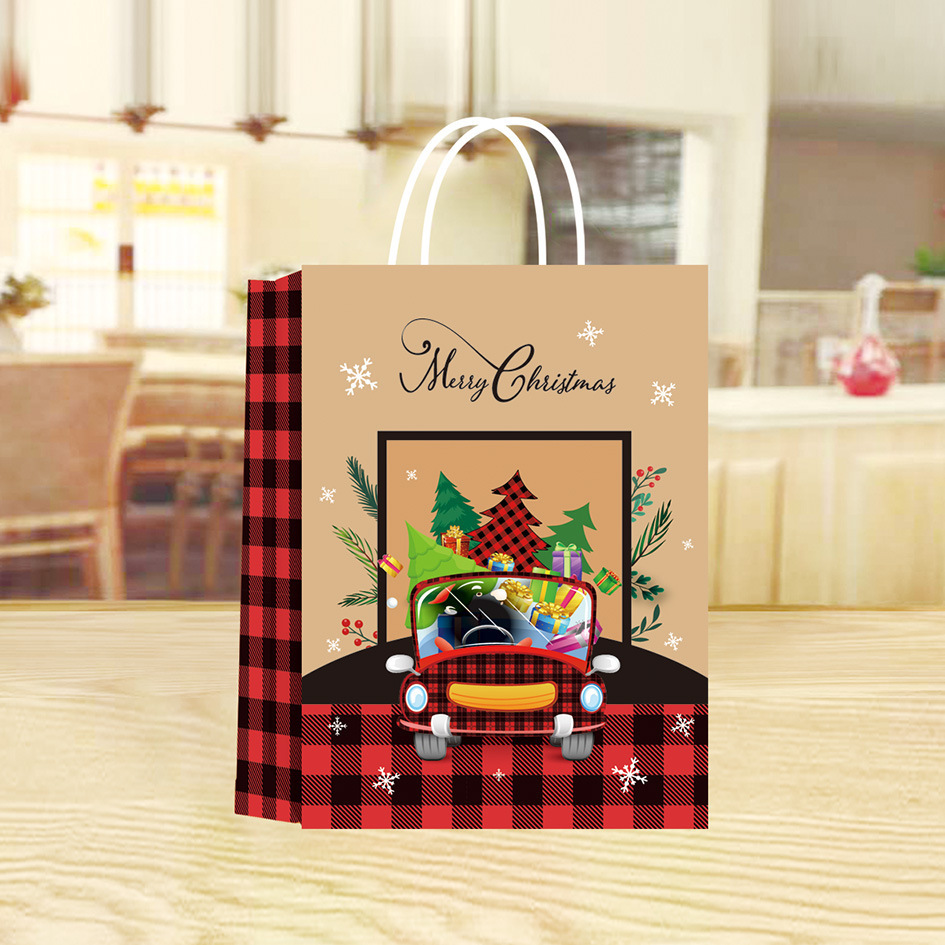 27cm*21cm*11cm  Kraft Christmas Gift Paper Bags Designs size sacks set for Wrapping Xmas Holiday Presents