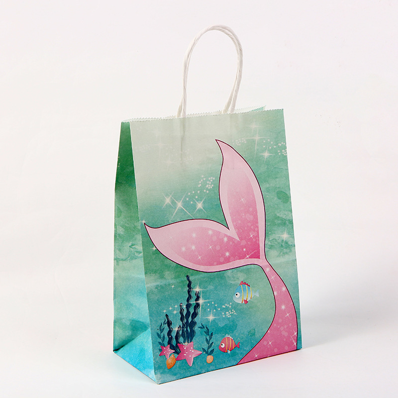 Mermaid Birthday Party Favor Bags Girls Kraft Paper Gift Bags Mermaid Candy Goodie Treat Bags with Handles