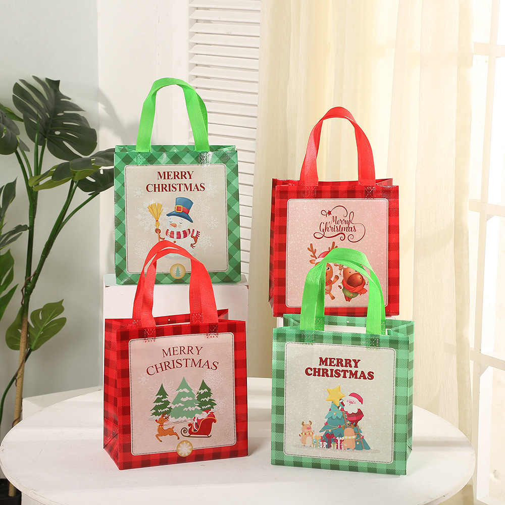 23cm*22cm*11cm Small Christmas Gift Bags Non-Woven Christmas Treat Bags Reusable Tote Bags with Handles
