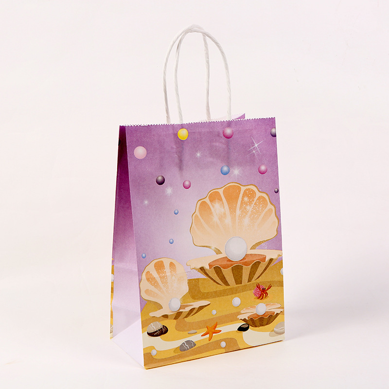 Mermaid Birthday Party Favor Bags Girls Kraft Paper Gift Bags Mermaid Candy Goodie Treat Bags with Handles