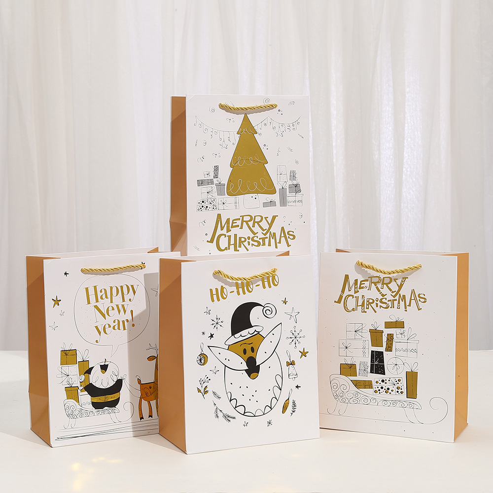 White & Metallic Gold Foil Gift Bags Perfect for Christmas Thanksgiving New Year Party Favor