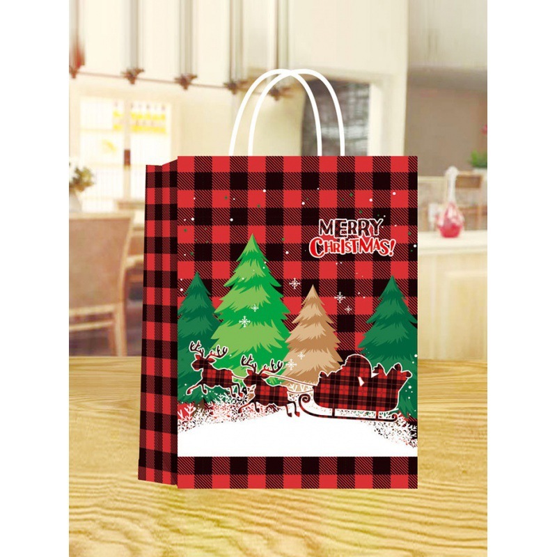 21cm*15cm*8cm Christmas Kraft Paper Gift Bags with Twine Handles for Holiday Present Wrapping Christmas Goodie Bags