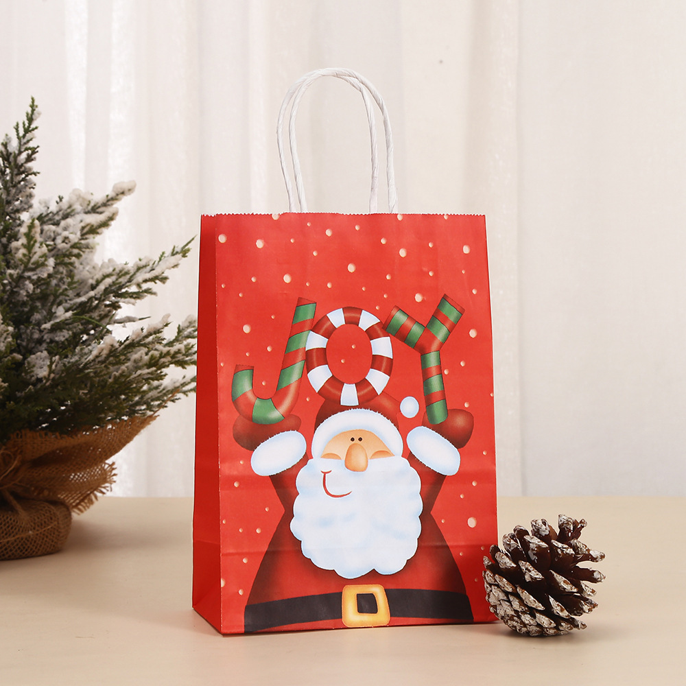 21cm*15cm*8cm Christmas Gift Bags Large Santa Clause Suit Print Bag with Handle Durable Kraft Paper Christmas Bags