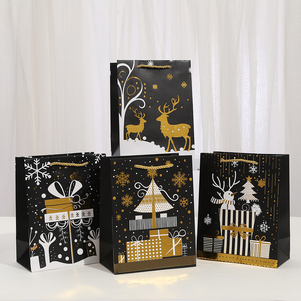 Funrous Gold Black Christmas Bags with Xmas Black and Gold Gift Bags