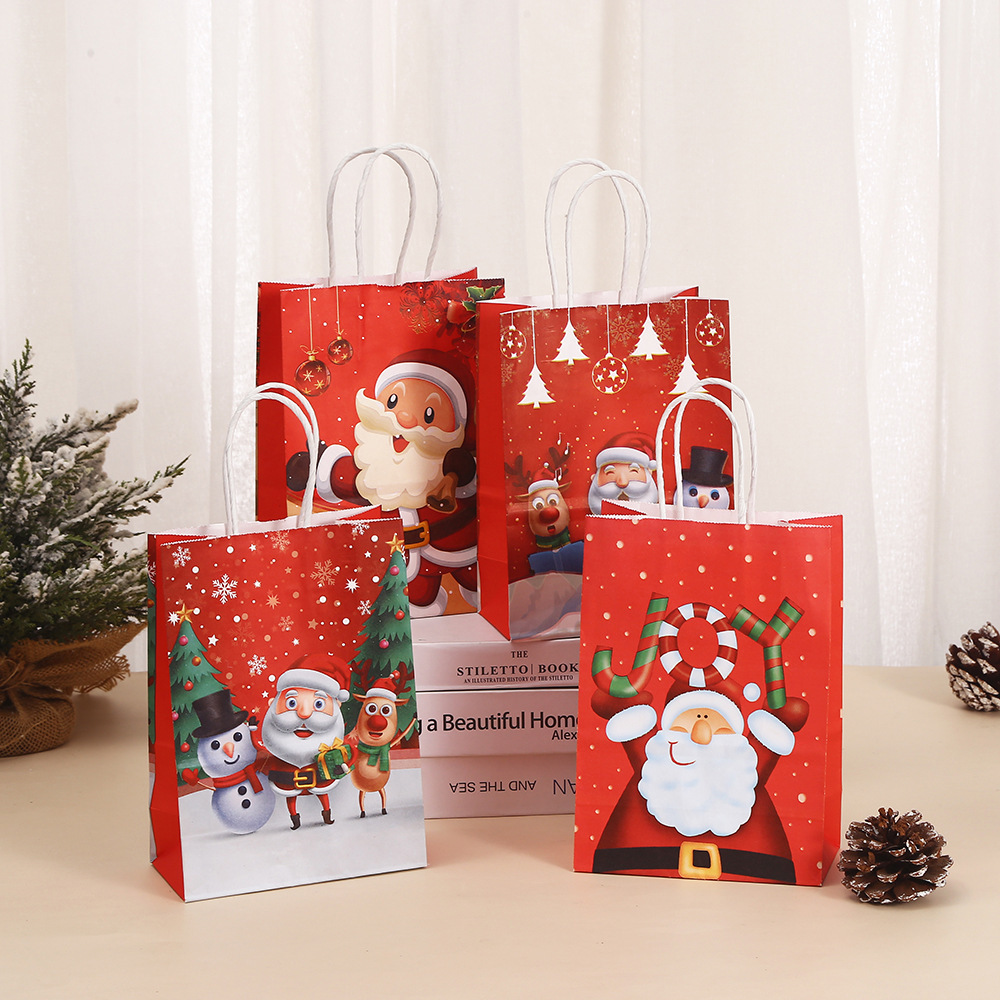 21cm*15cm*8cm Christmas Gift Bags Large Santa Clause Suit Print Bag with Handle Durable Kraft Paper Christmas Bags