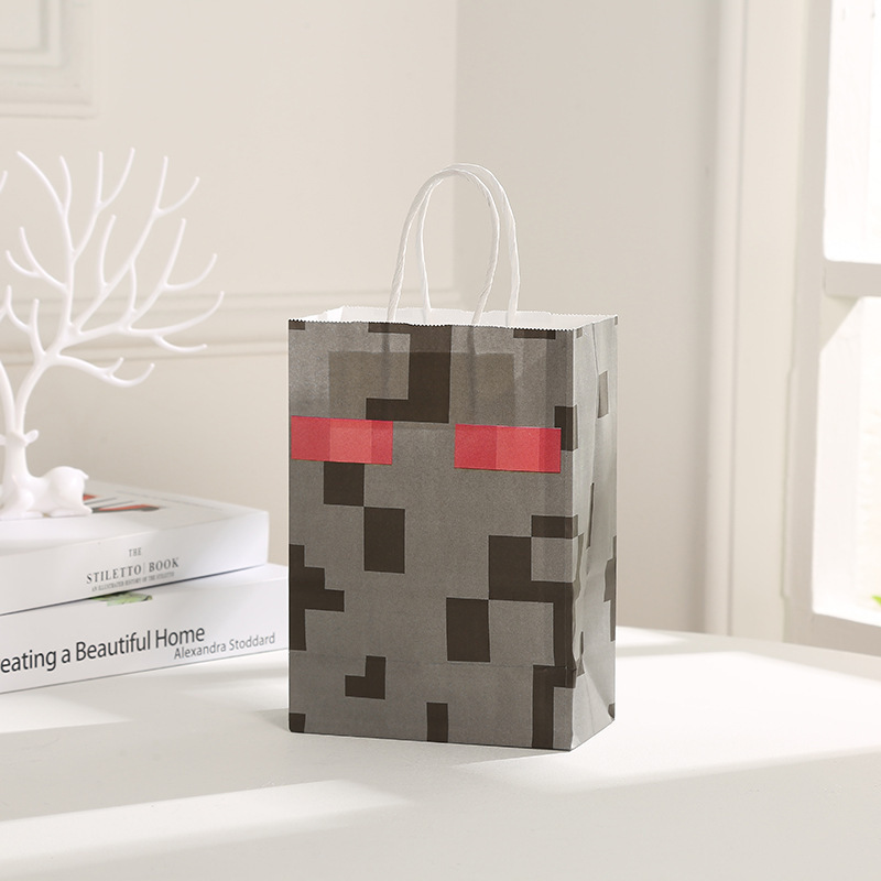 Pixel Paper Gift Bag Bulk Tetris Party Treat Bags Party Favor Bags with Stickers Kraft Paper