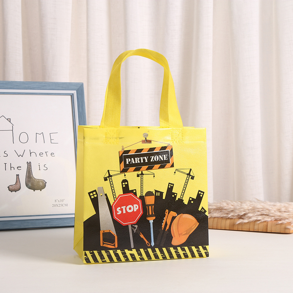 Construction Zone Tote Bags with Handles Truck Themed Favor Construction Party Non Woven Fabric Goodie Bag