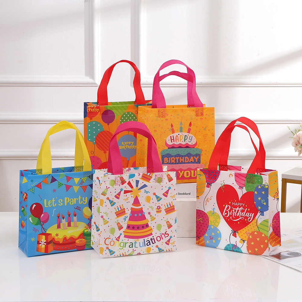 Birthday Gift Bags Reusable Gift Bags with Handles Birthday Treat Bags Multifunctional Non-Woven Birthday Bags