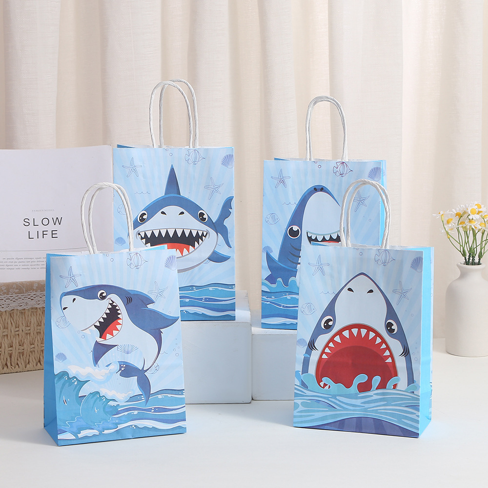 27cm*21cm*11cm Shark Party Bags with Paper Twist Handles Blue Shark Theme Candy Goodie Bags Present Bags