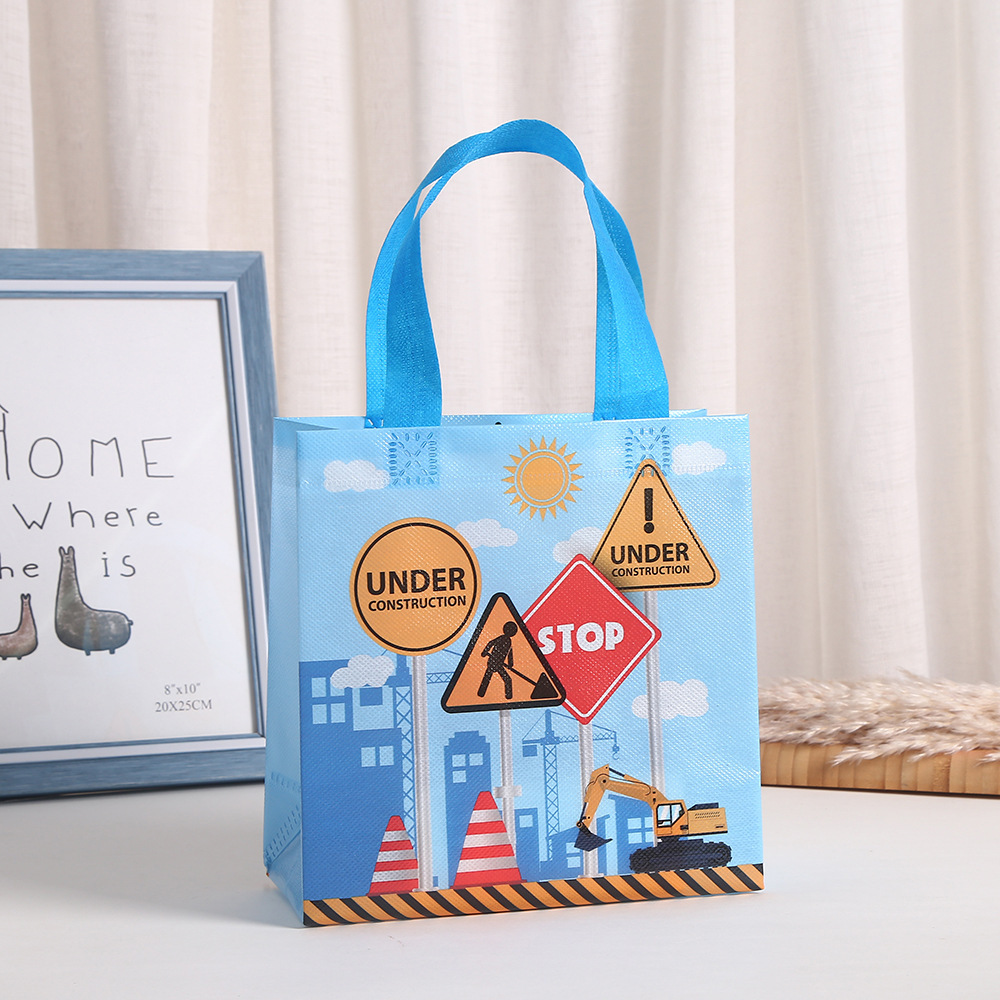 Construction Zone Tote Bags with Handles Truck Themed Favor Construction Party Non Woven Fabric Goodie Bag