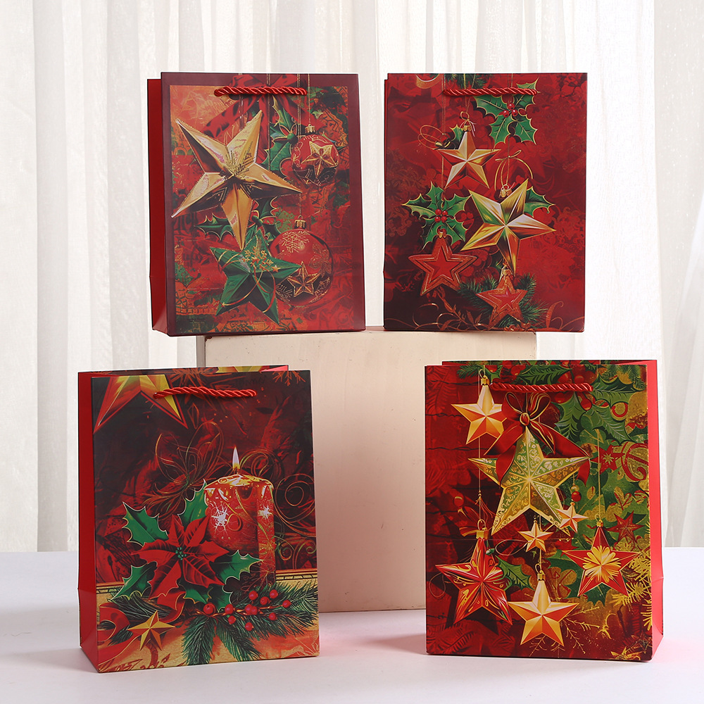 Kraft Christmas Gift Paper Bags Bulk with handles for Wrapping Xmas Holiday Presents