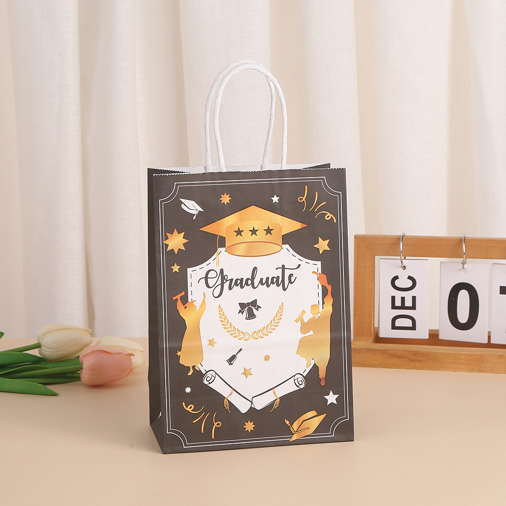 Graduation Gift Bag with Handles Gold Congrats Grad Bags Paper Treat Bags Graduation Party Favo