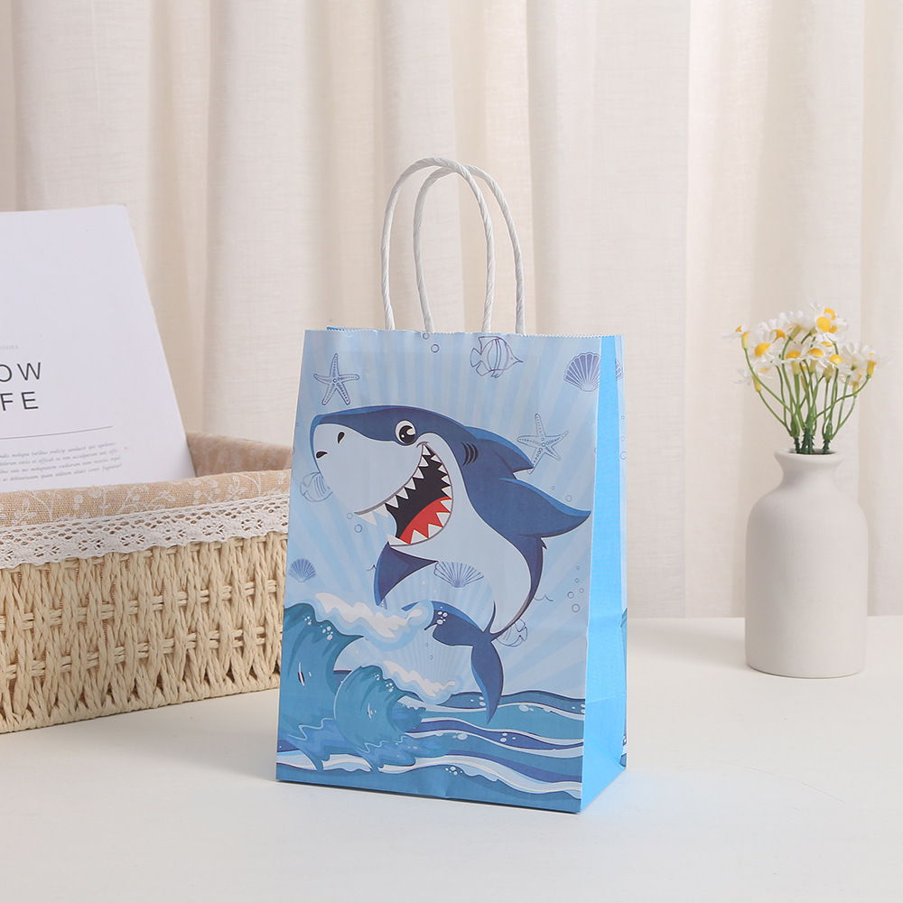 27cm*21cm*11cm Shark Party Bags with Paper Twist Handles Blue Shark Theme Candy Goodie Bags Present Bags