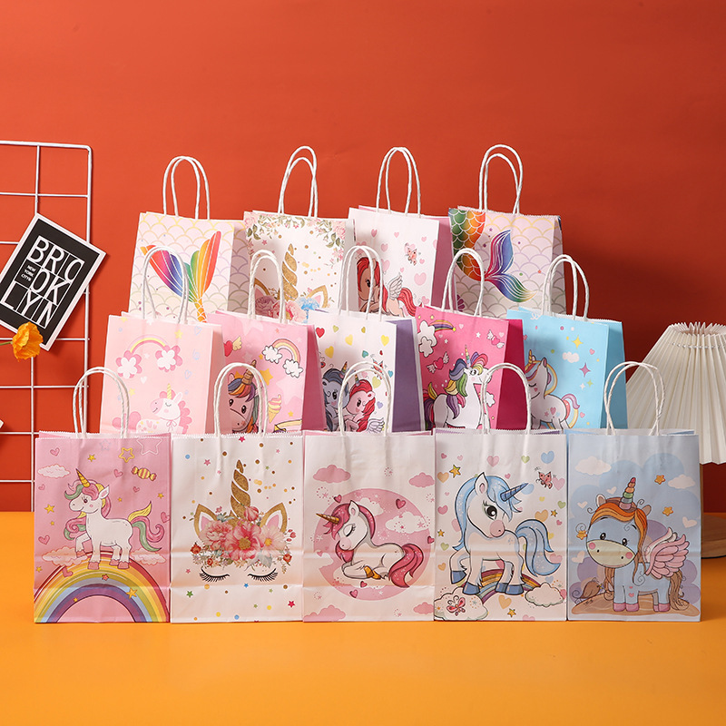 21cm*15cm*8cm Unicorn Gift Bags Rainbow Unicorn Party Supplies Goodie Bags for Girls Candy Bags