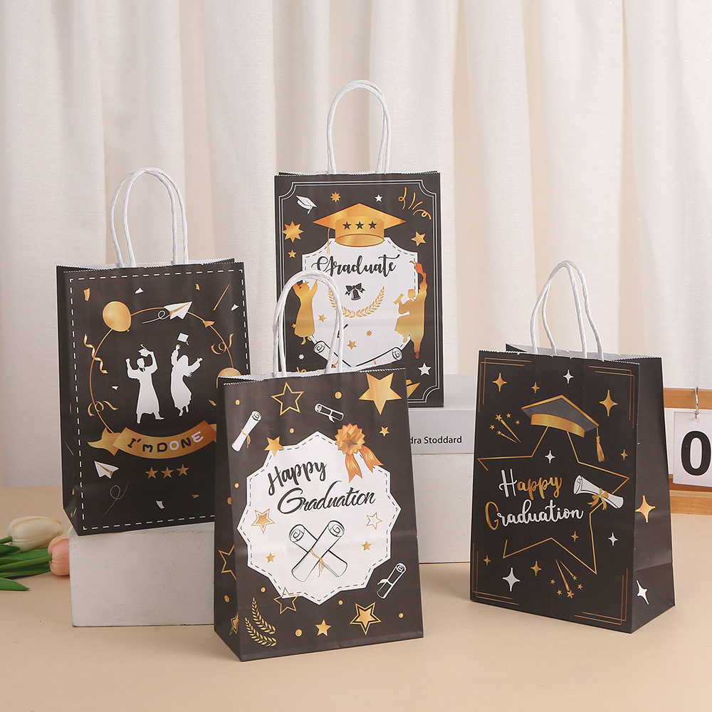 Graduation Gift Bag with Handles Gold Congrats Grad Bags Paper Treat Bags Graduation Party Favo